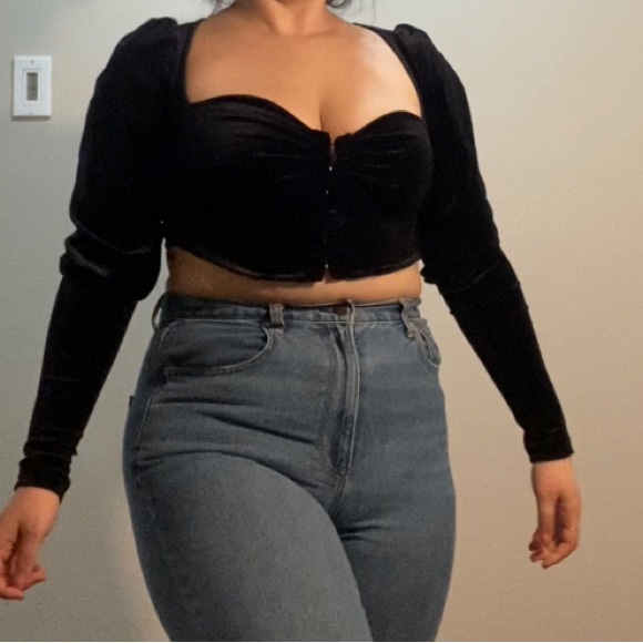 Vintage Velvet Puff Sleeve Corset Crop Top - Picture 3 of 3